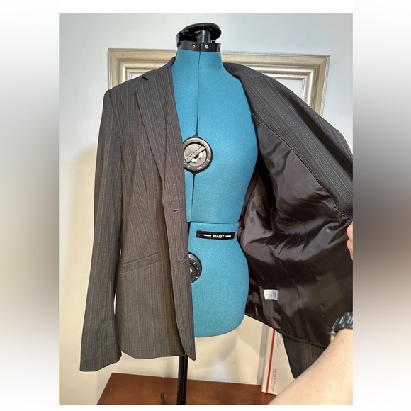 Script Women’s Brown Pinstripe Lined Stretch Blazer Jacket Size 14 - Picture 5 of 9